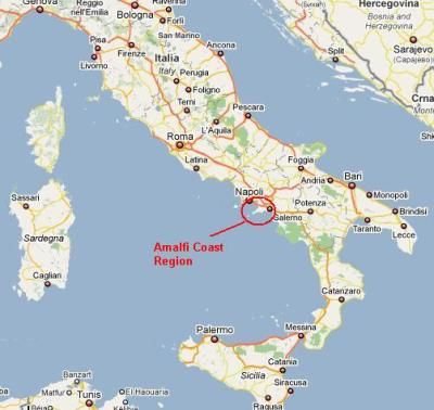 Amalfi Italy Coast Map - A Pastel Colored Fishing Community