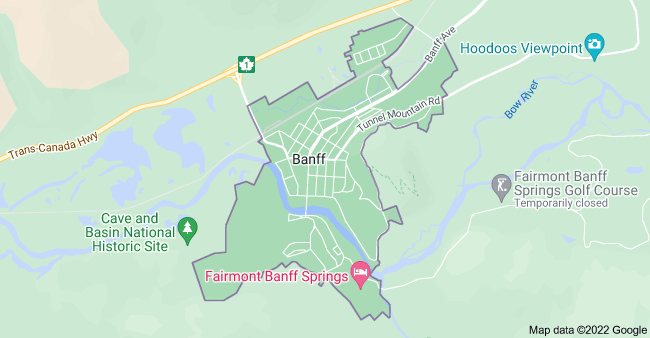 Green and light green colored highlighted Banff np map