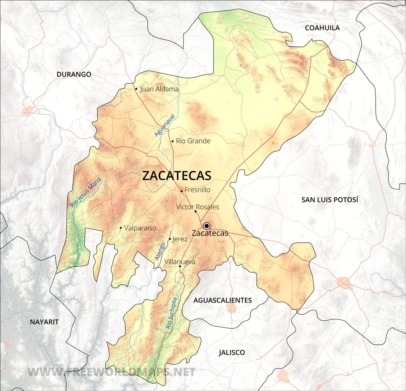 The Map Of Zacatecas Mexico