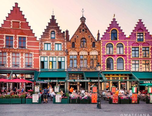 Multi-colored buildings on the streets of Belgium