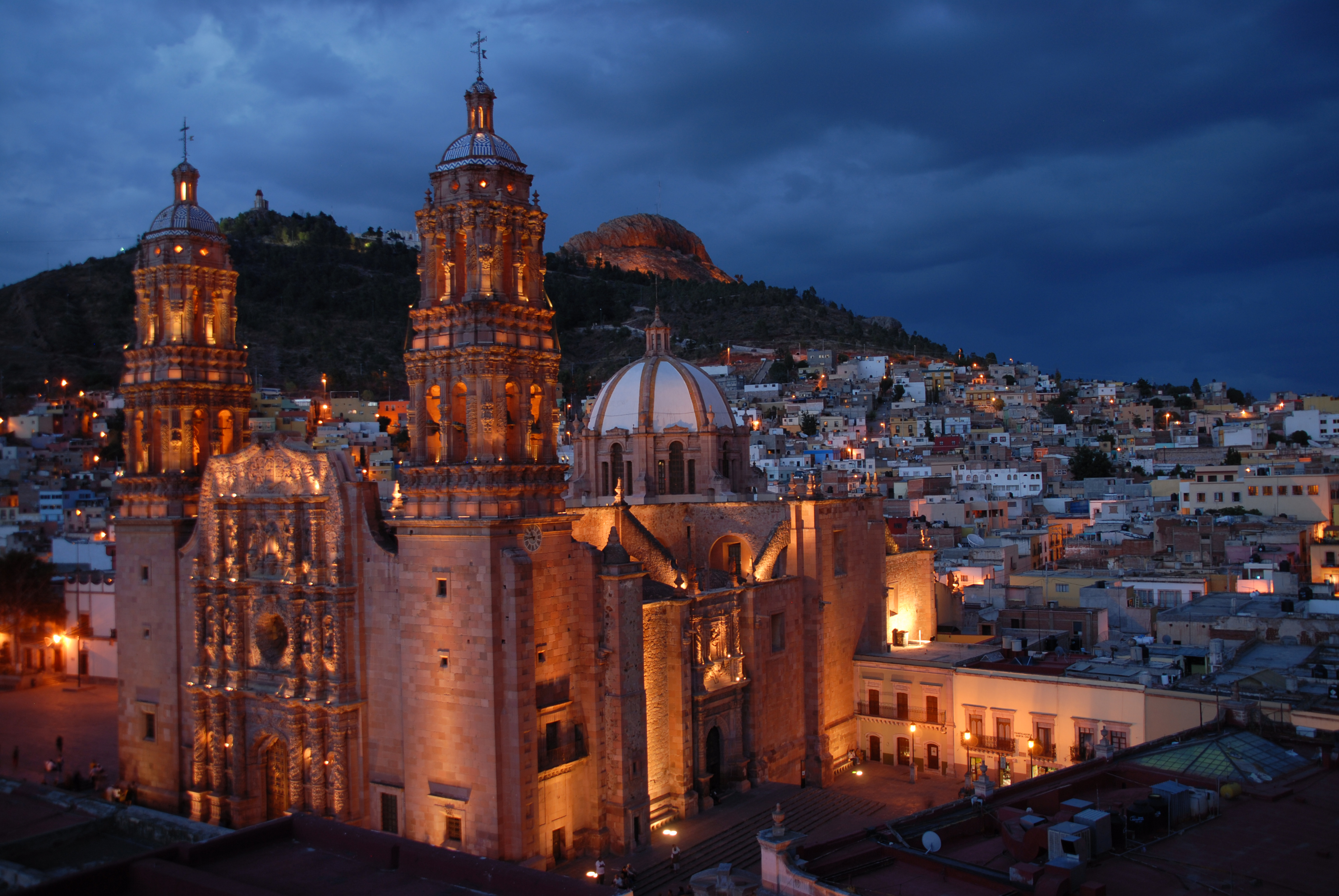 Catedral Zacatecas with lights during evening time