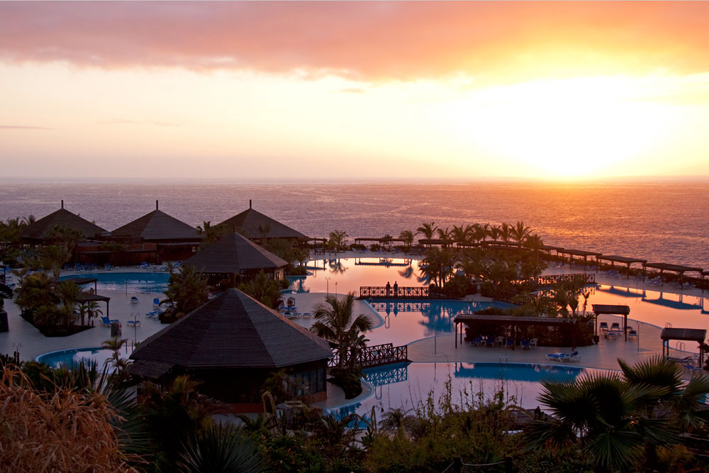 La Palma Pools and beach resorts with sunset