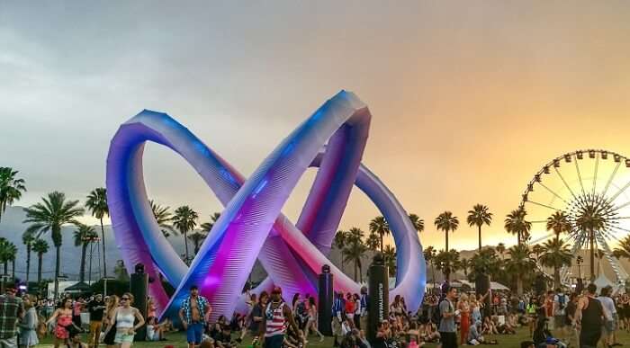 Blue-pink-purple ombre colored giant Coachella valley music festival 