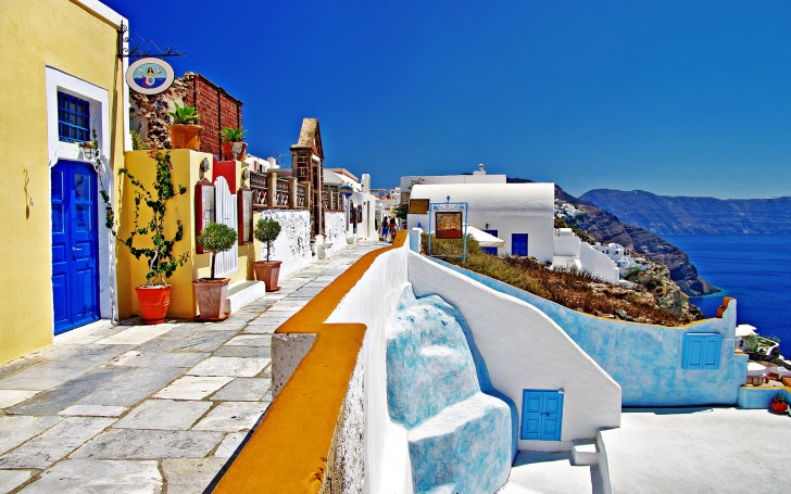 White and multicolored beautiful streets of Greece 