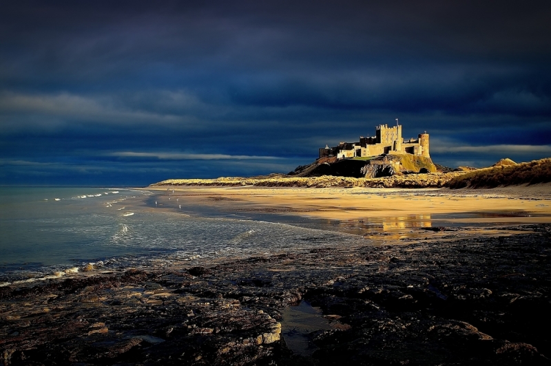 Northumberland beachside with a castle