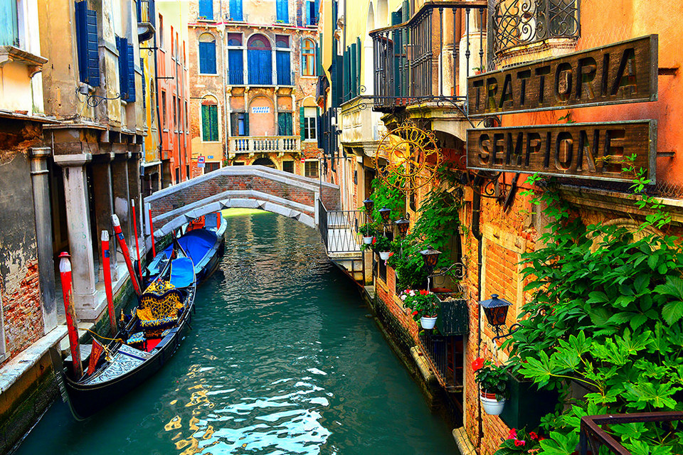 A street canal view in Venice