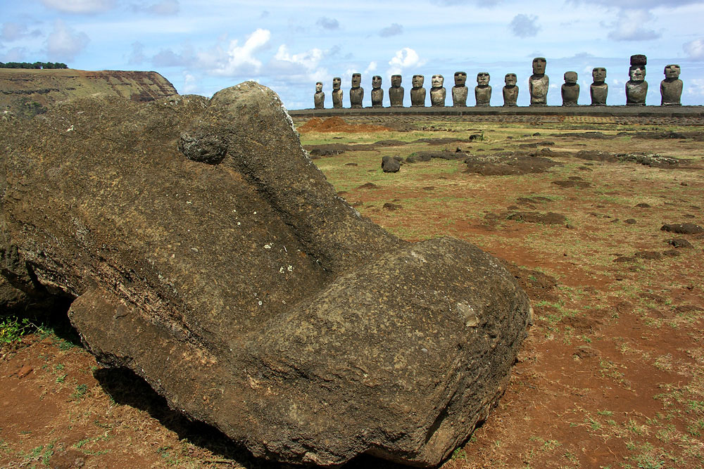 Tongariki a little later, with one of many overturned moai