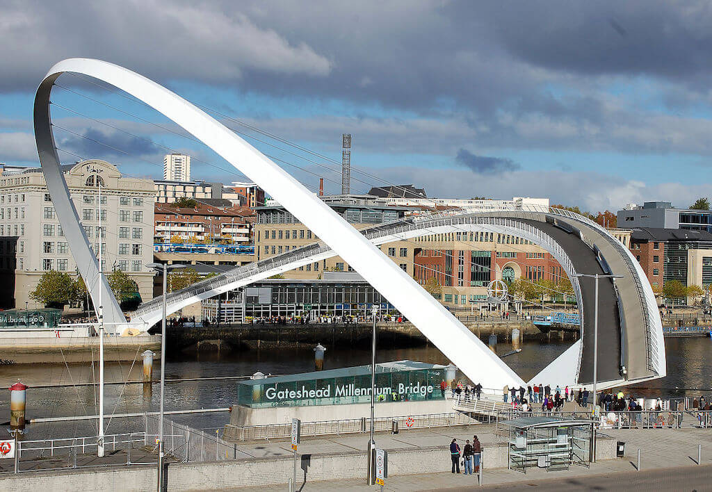 Gateshead's Millennium Bridge, one of the more well-known bridges