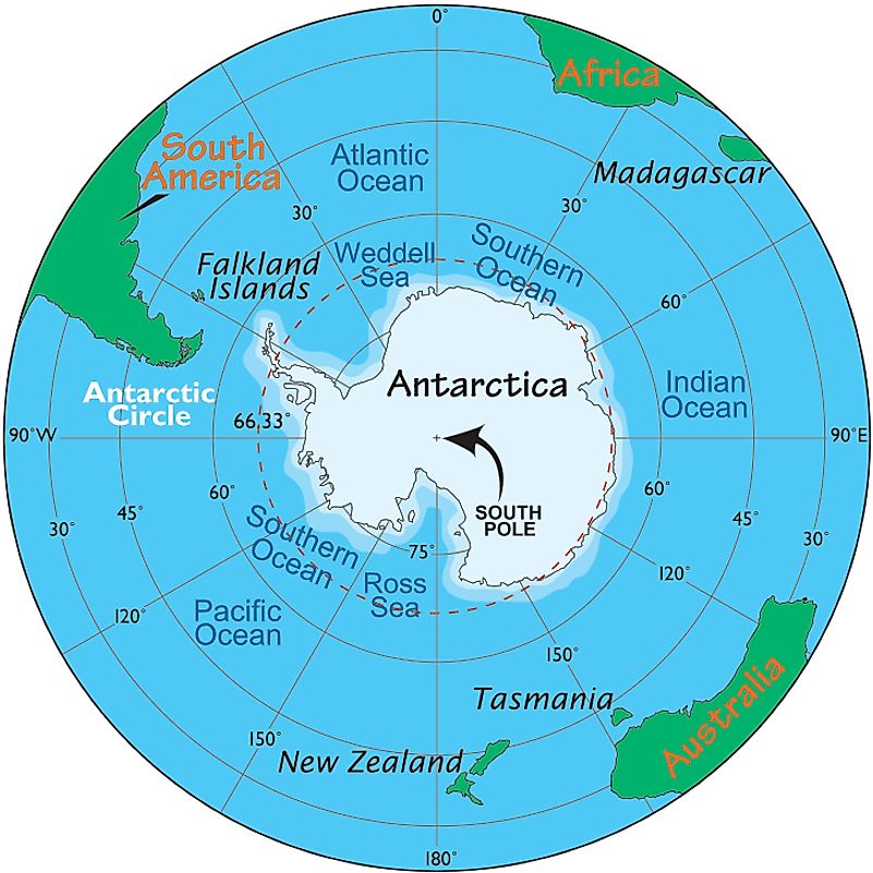 Blue and green colored Antarctica circle earth map