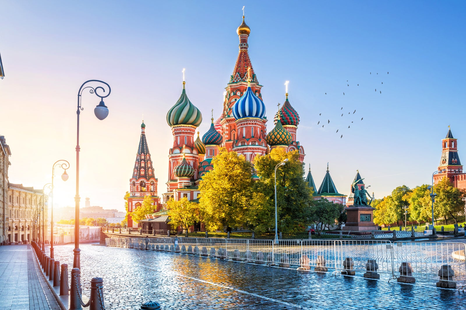 Lots of such lamps and birds are seen flying in the river and Participate in St. Part of the Basil's Cathedral and the Kremlin