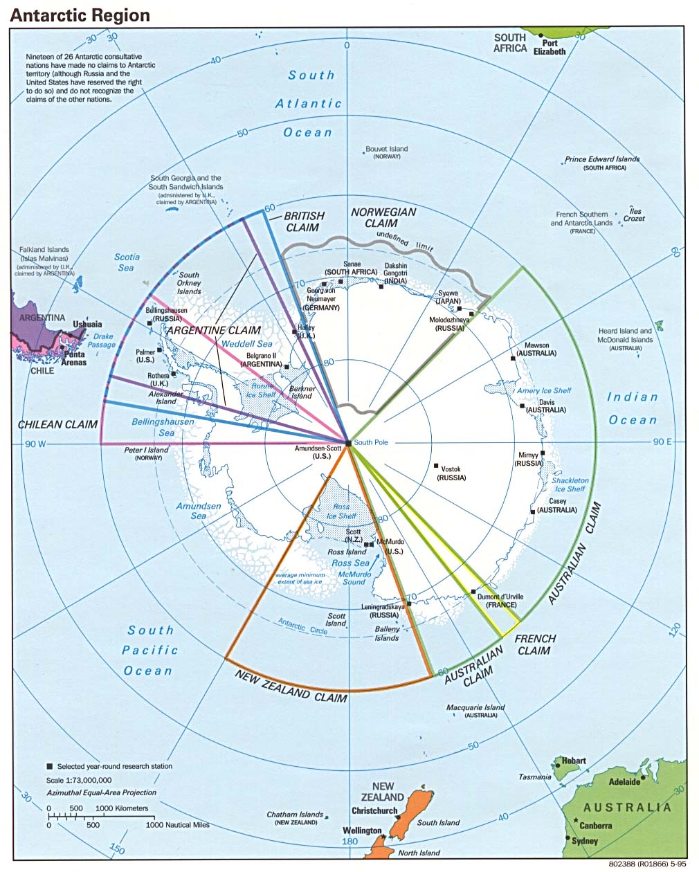 Territorial dash line for each country that claims each portion of Antarctic Circle