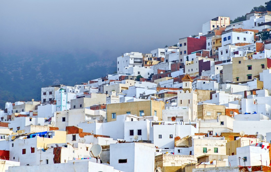 A city filled with square shaped white houses 