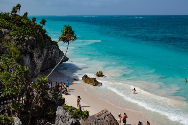 Beach at Tulum in Mexico overlooking the Caribbean Sea