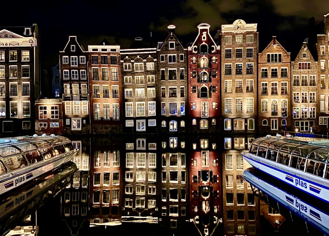Lighted buildings of Amsterdam at night