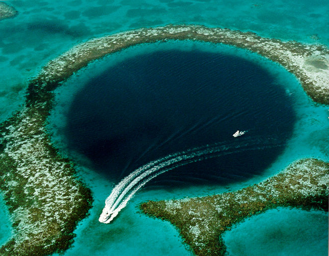 A drone shot of the great blue hole