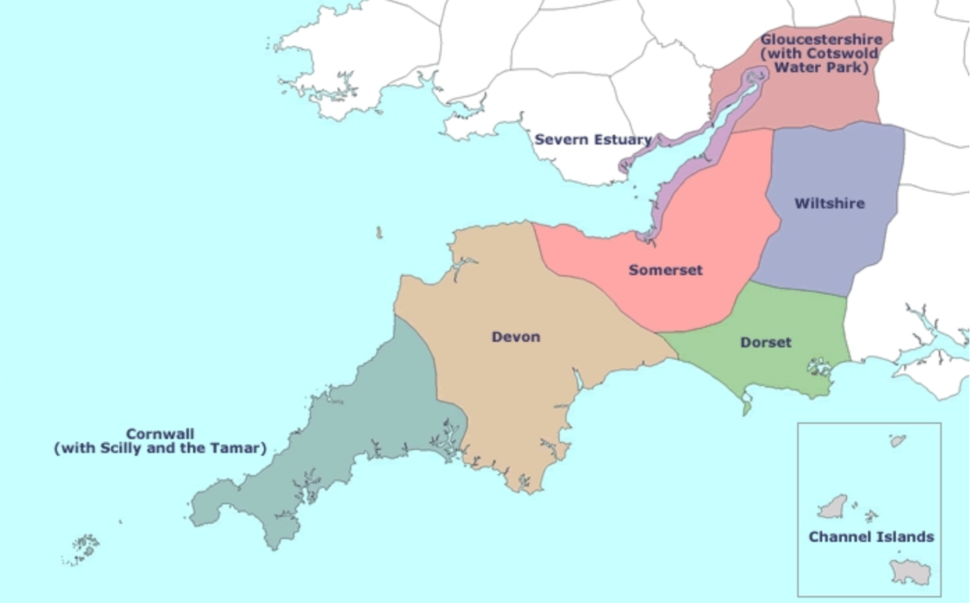 South West England Map and its territories