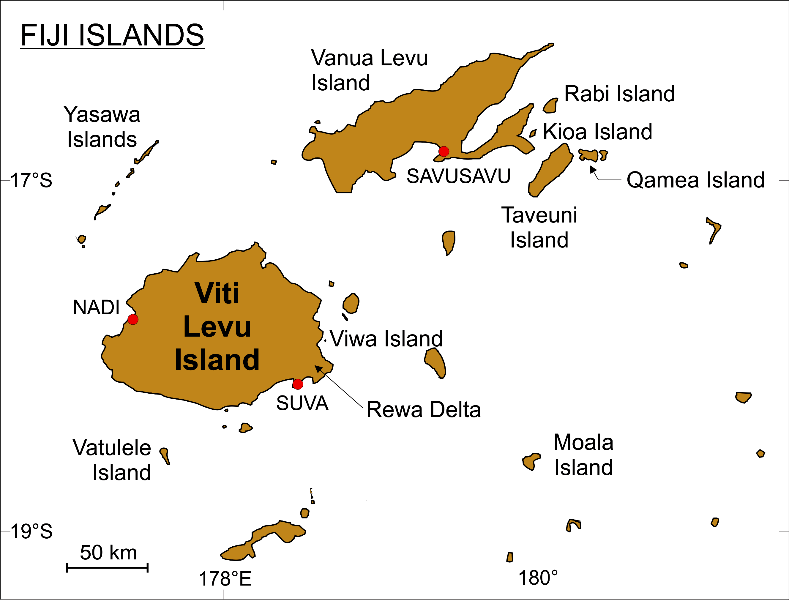 The map of Fiji islands