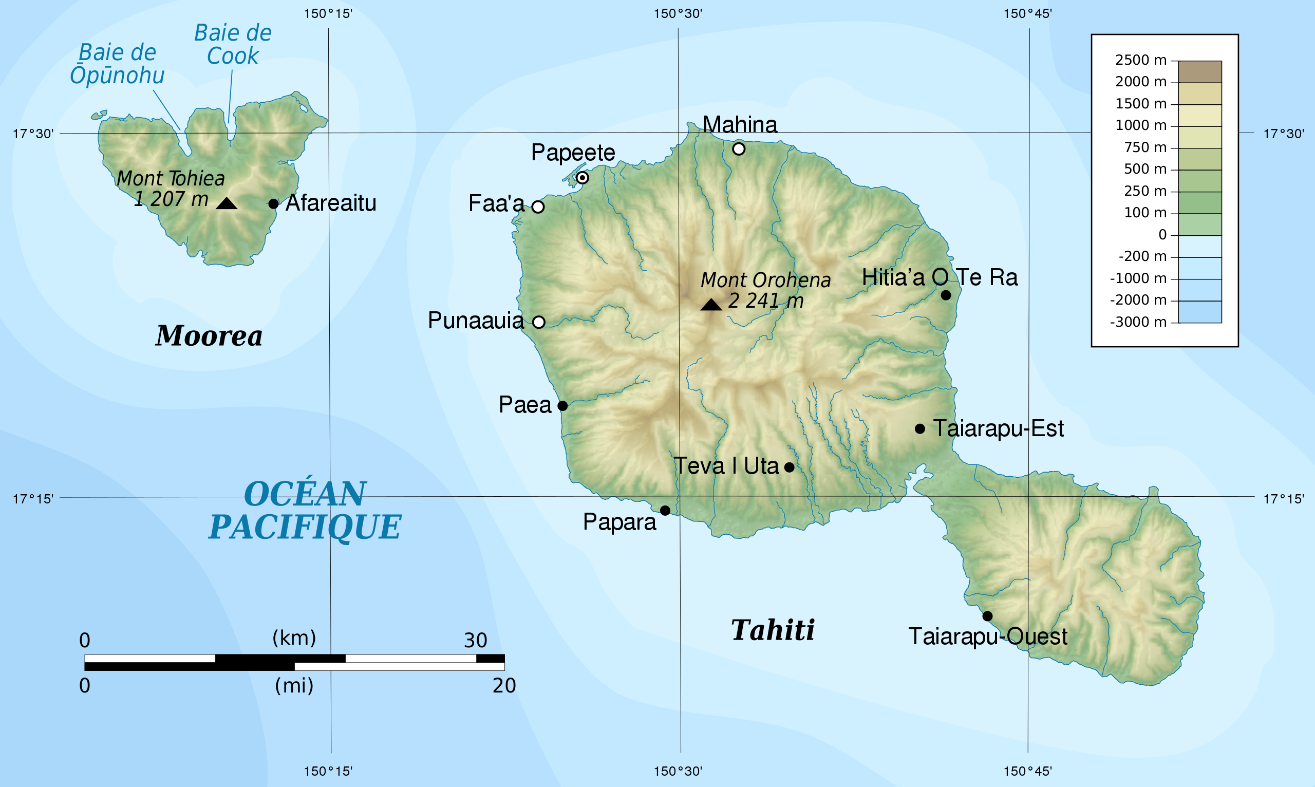 The map of Tahiti islands