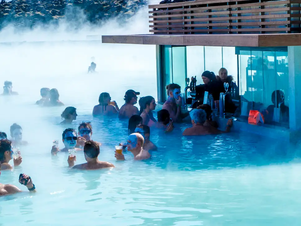 A view of Blue Lagoon In Iceland crowded with tourists