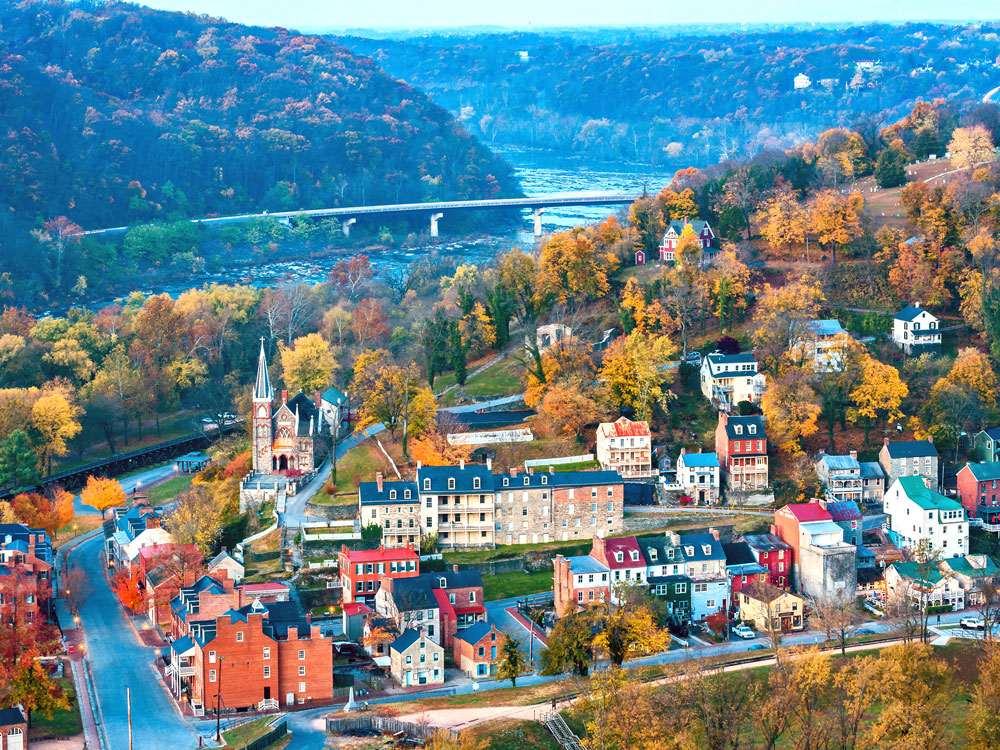 Aerial view of Harpers Ferry at Dawn
