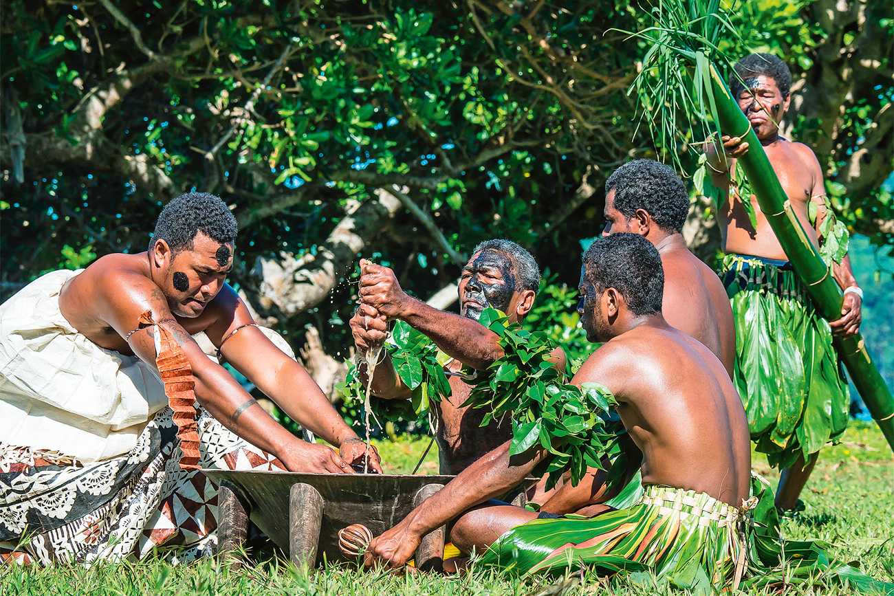 A group of local Fijians doing Drink Ceremony