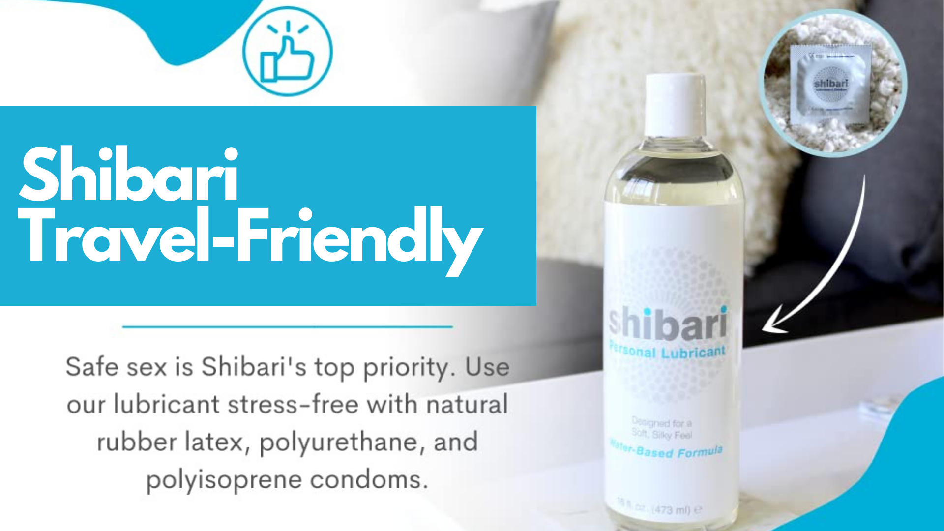 Shibari lubricant in a white bottle with words Shibari travel friendly on the right