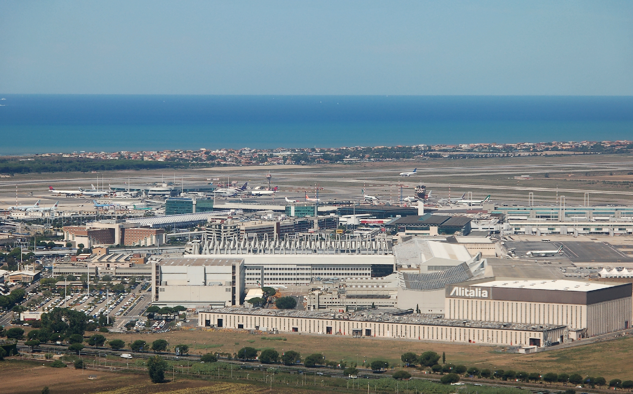 An aerial view of Fiumicino airport Rome