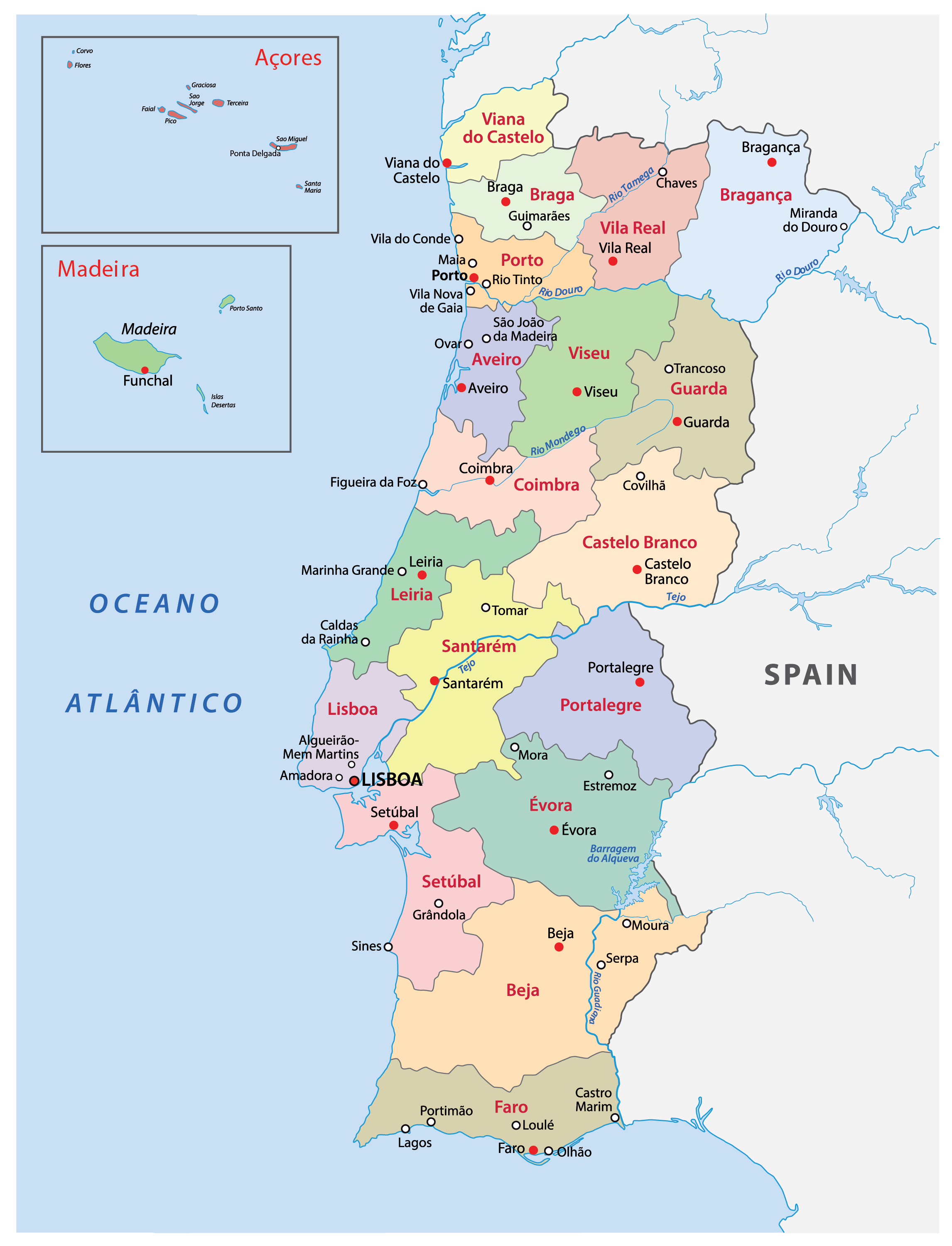 Districts of Portugal map