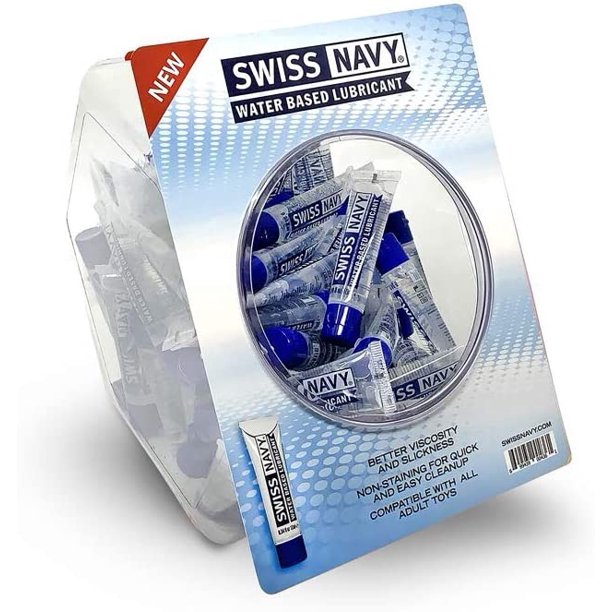 Swiss navy lubricant tubes places on a big plastic packaging