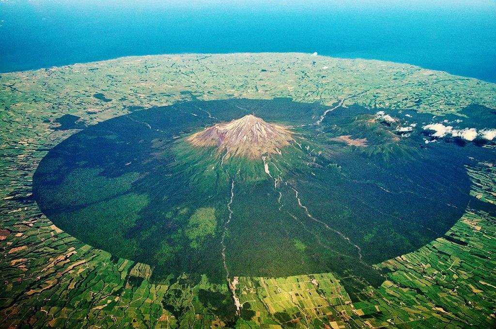 An aerial view of Mount Taranaki And Egmont National Park