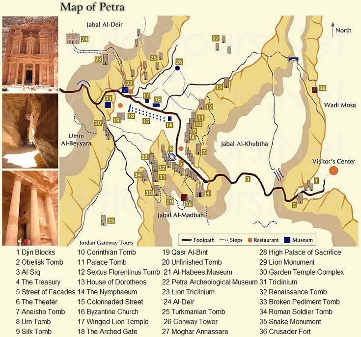 A detailed map of Petra, Jordan