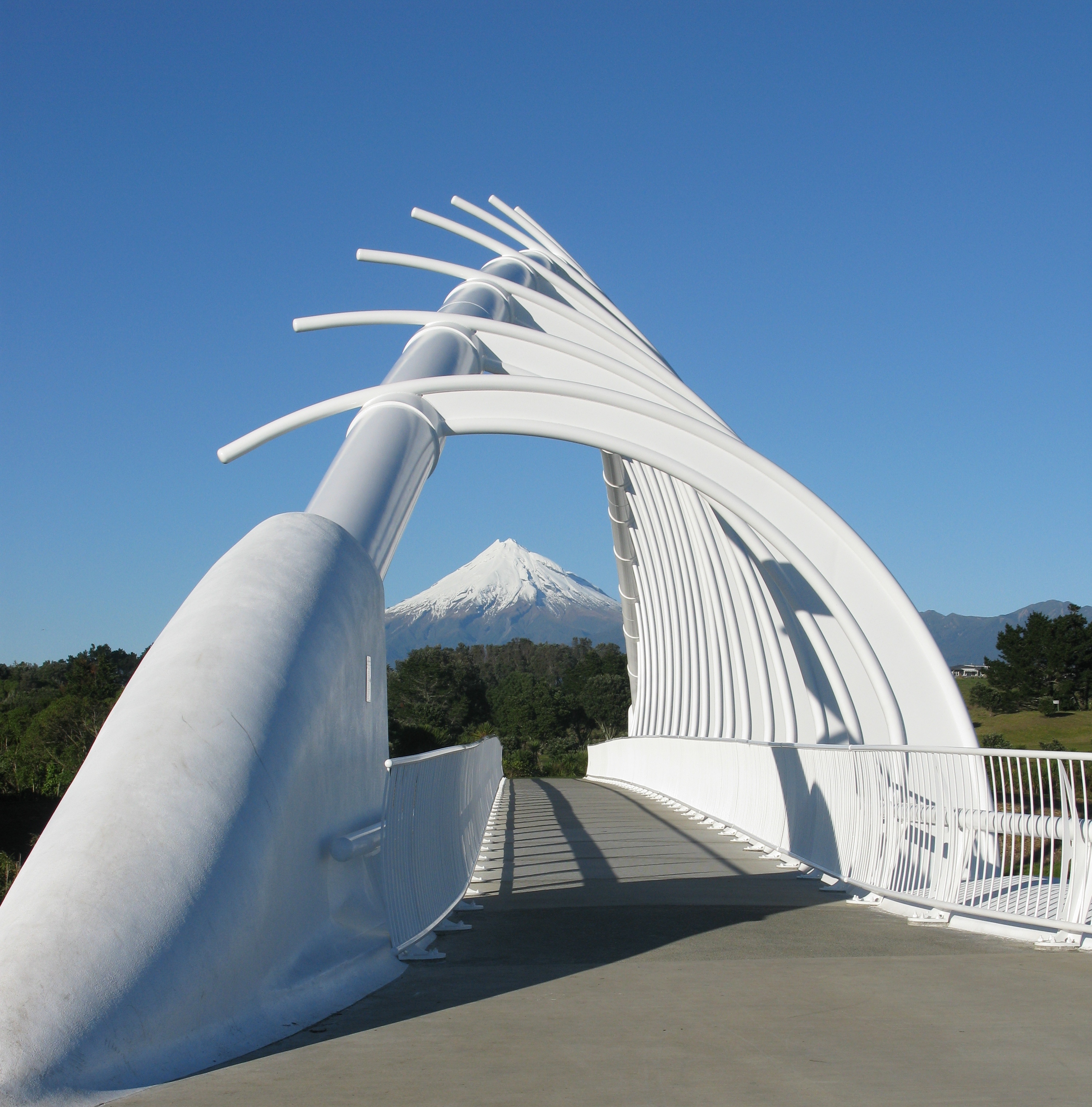 Te Rewa Rewa bridge with Mt. Taranaki in the backdrop