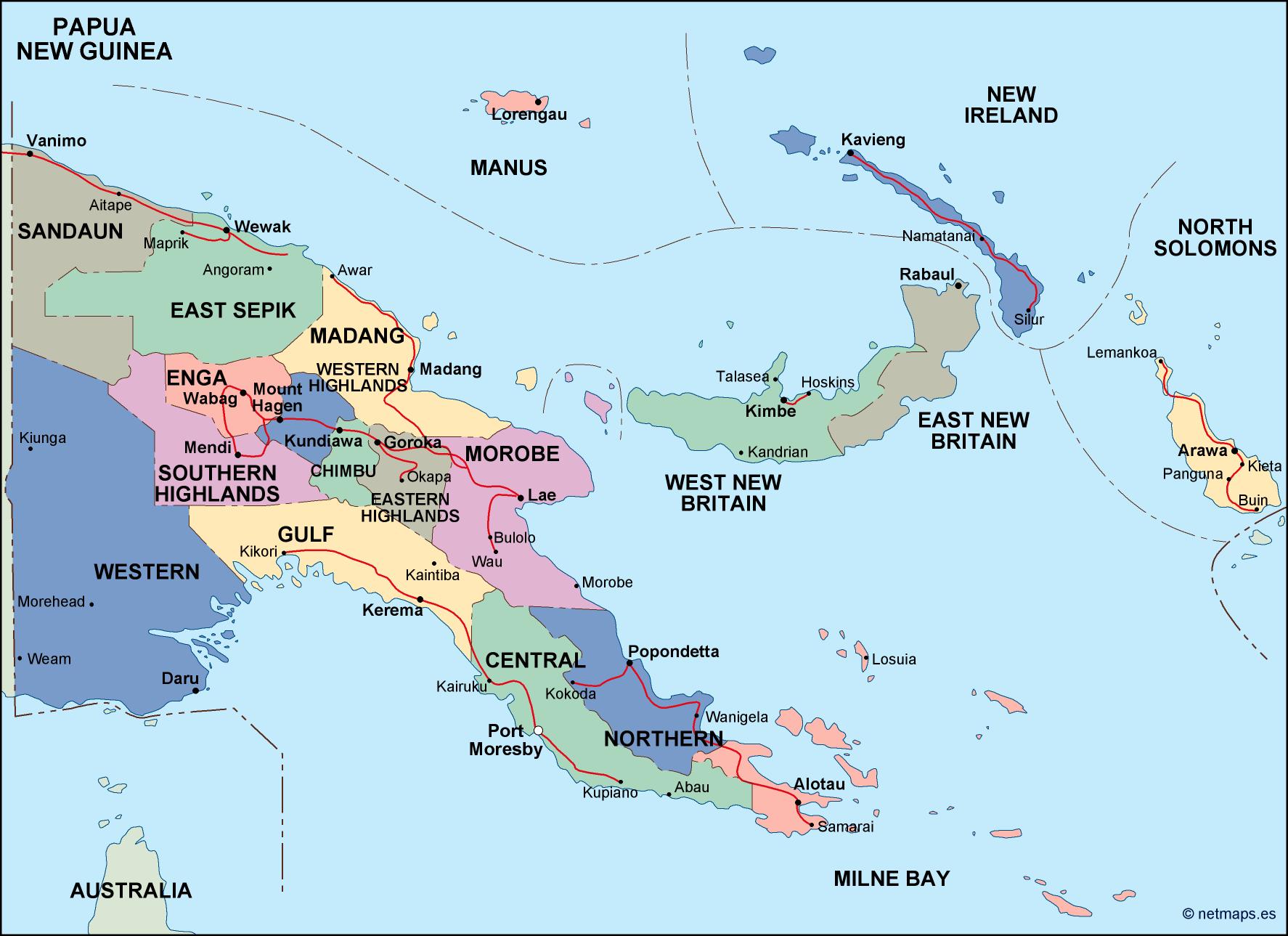 Papua New Guinea Detailed Map