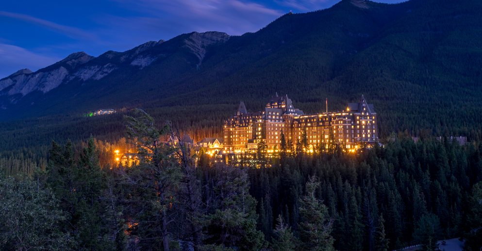 The Banff Springs Hotel's aerial view during sunset