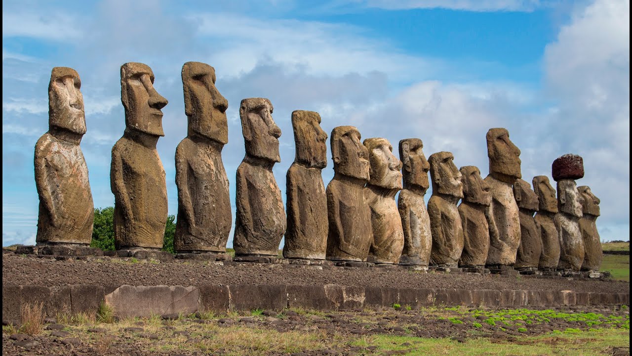 The stunning view of  Moai statues in Easter Island, Chile