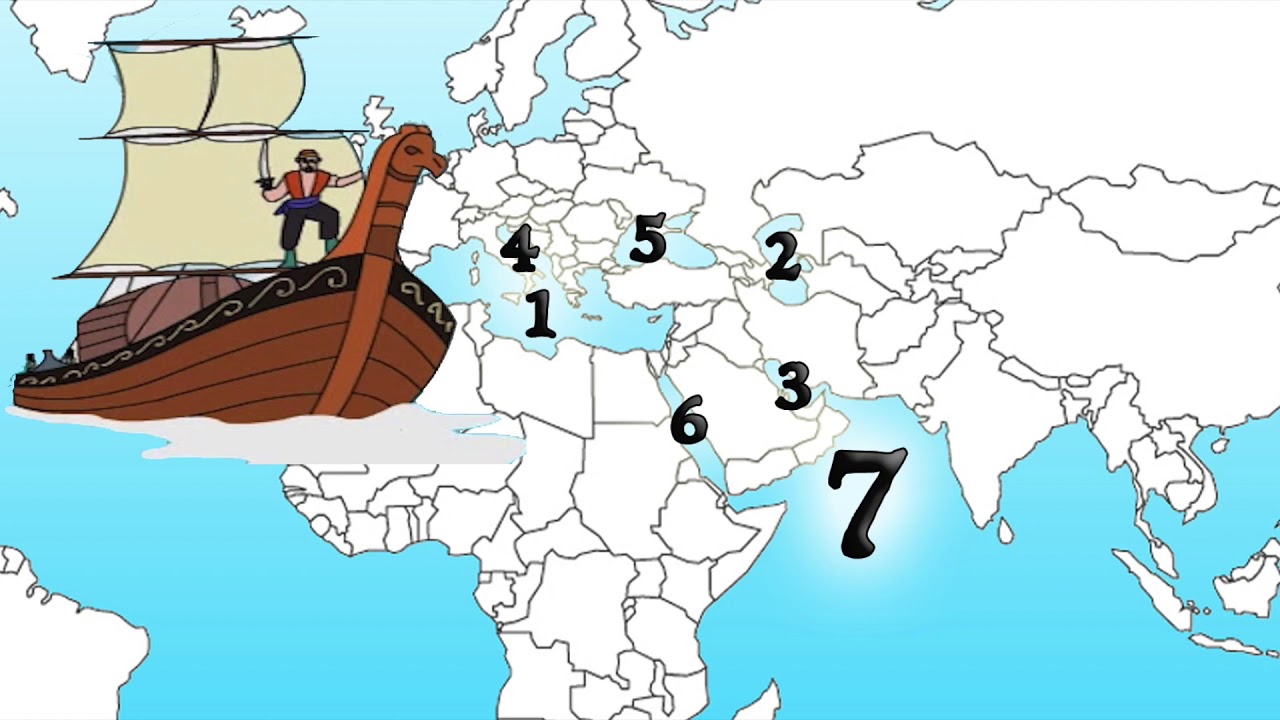 A geographical map of the seven seas