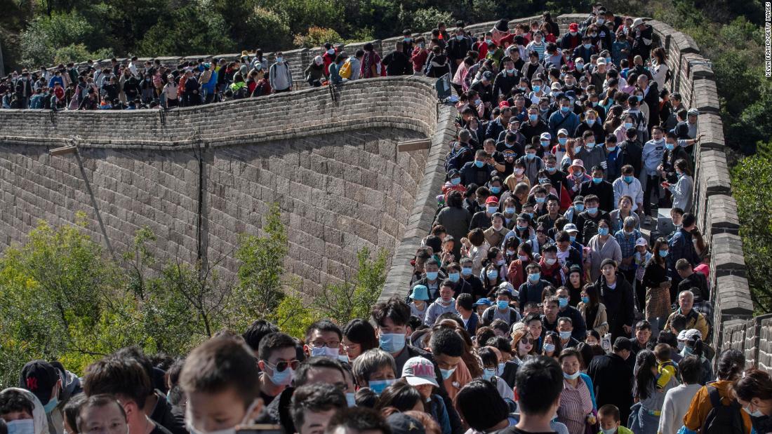 A large crowd on the Great Wall of China