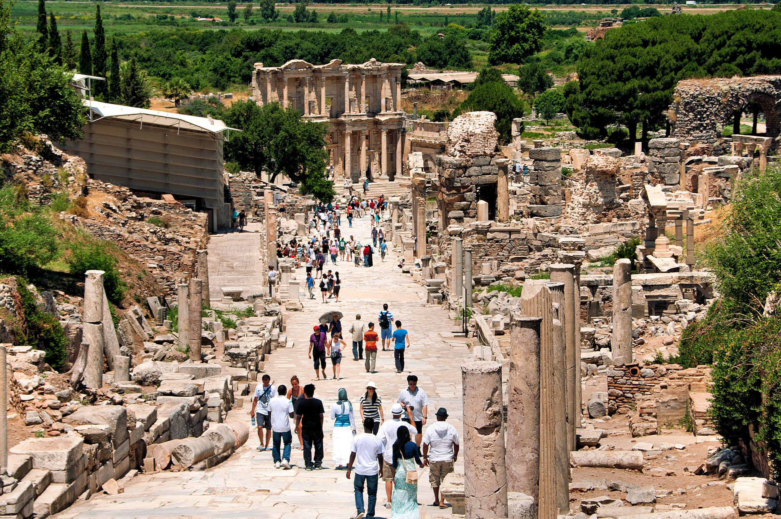 Tourists visiting the ruins of Ephesus