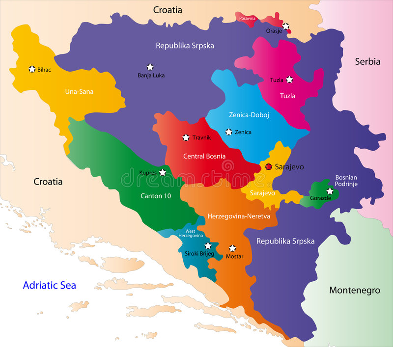 A detailed map of Bosnia Herzegovina