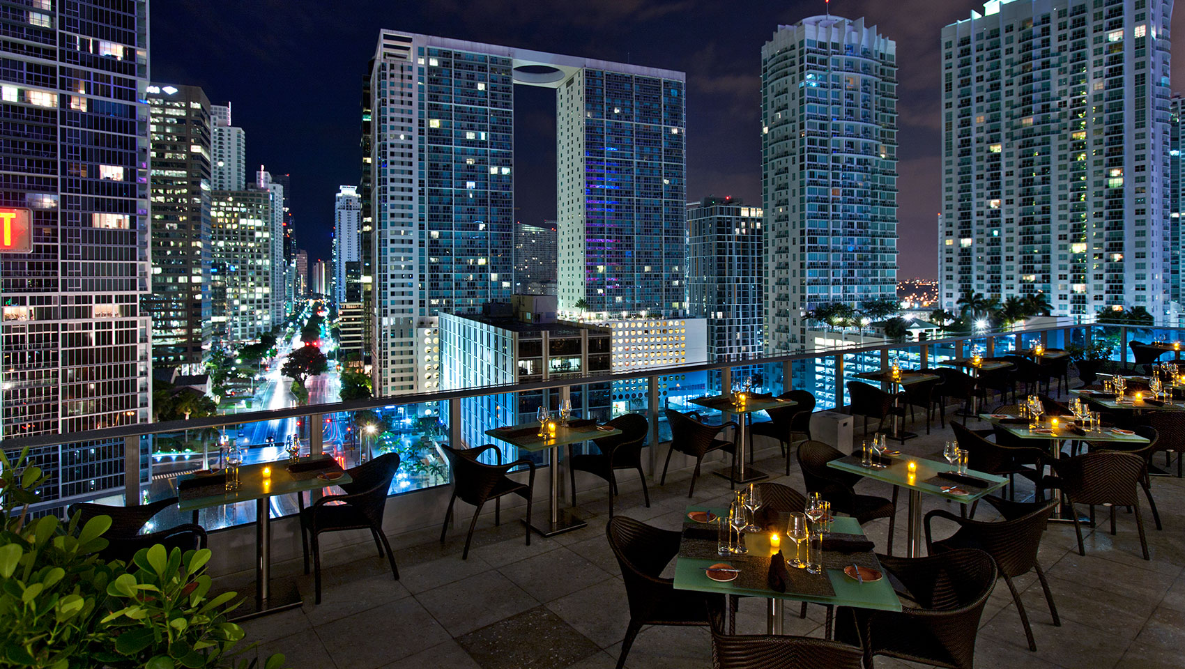 The view of Miami buildings from Area 31 rooftop bar 