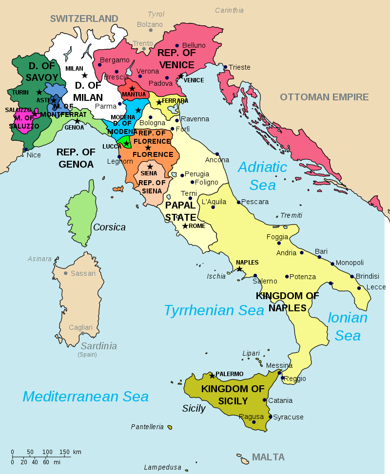 A map of Italy with its cities