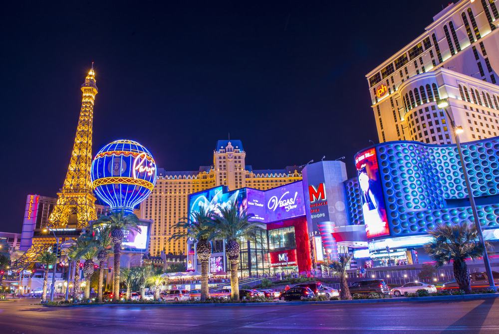 A stunning view of colorful buildings in Las Vegas, Nevada
