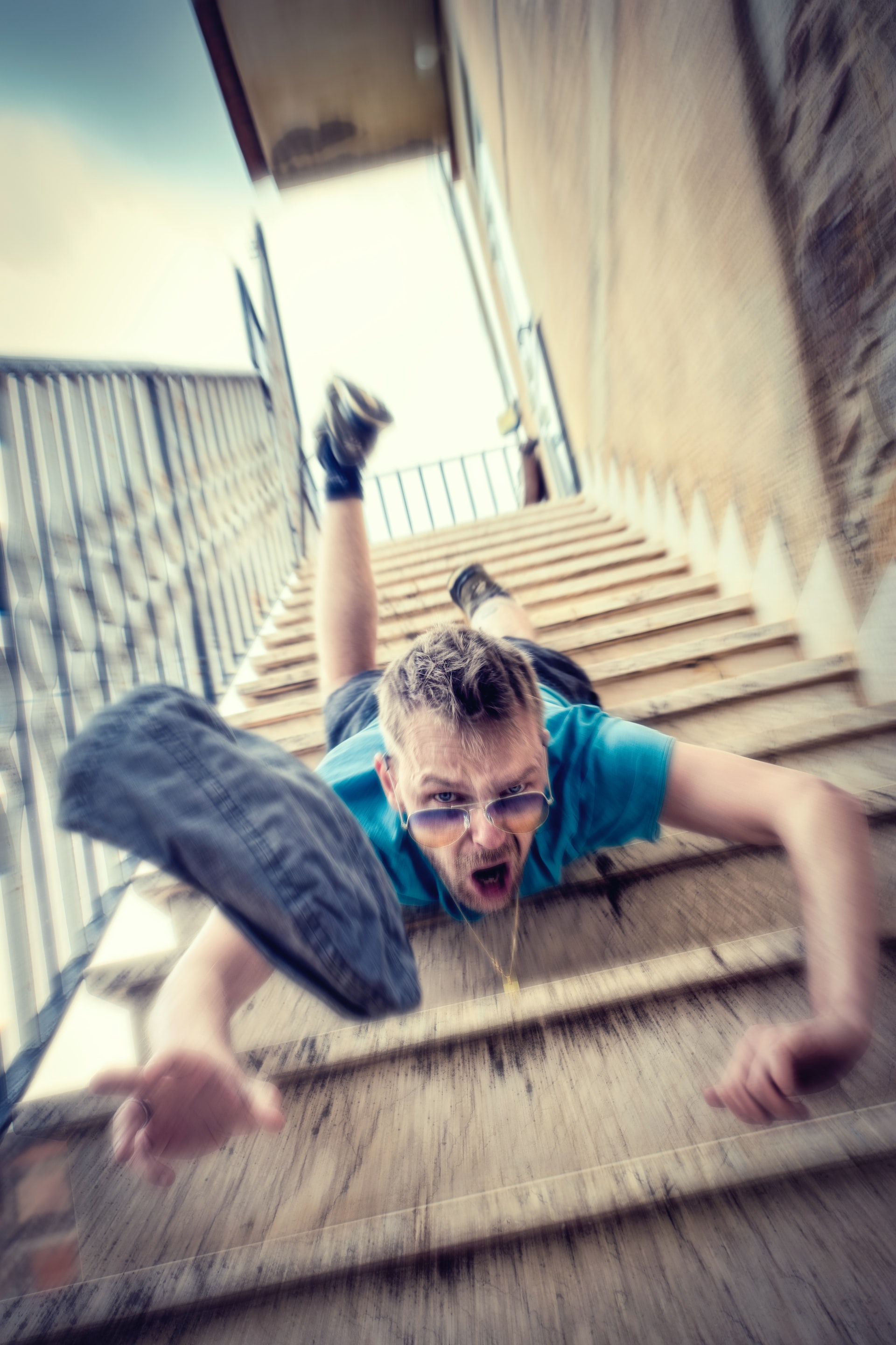 Man falling from a stair