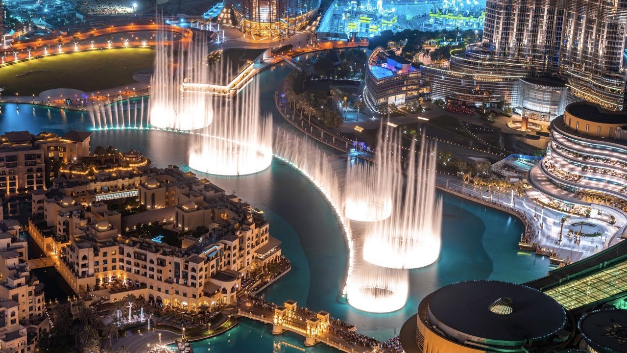 An aerial view of The Dubai Fountain
