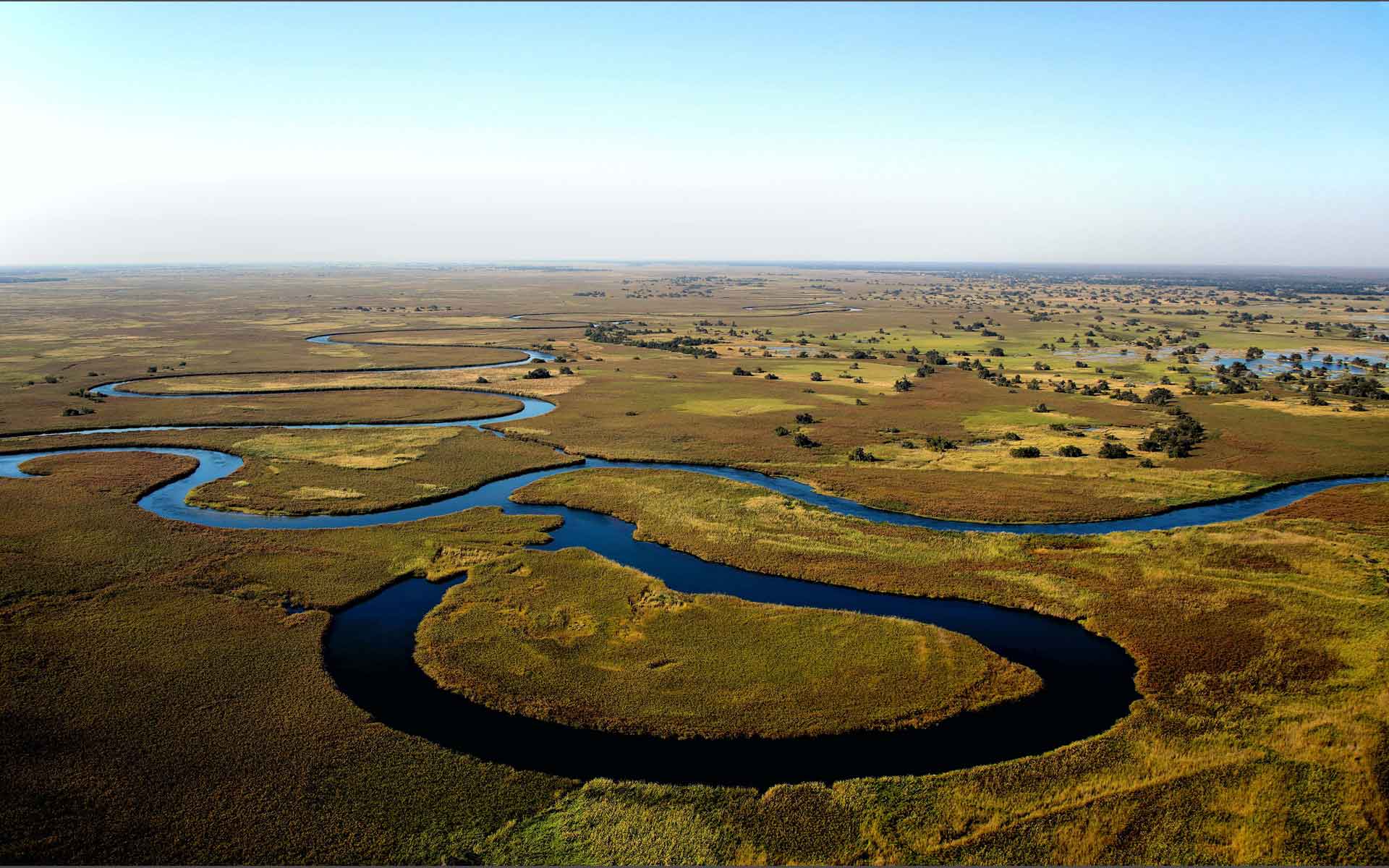 An aerial view of Okavango Delta