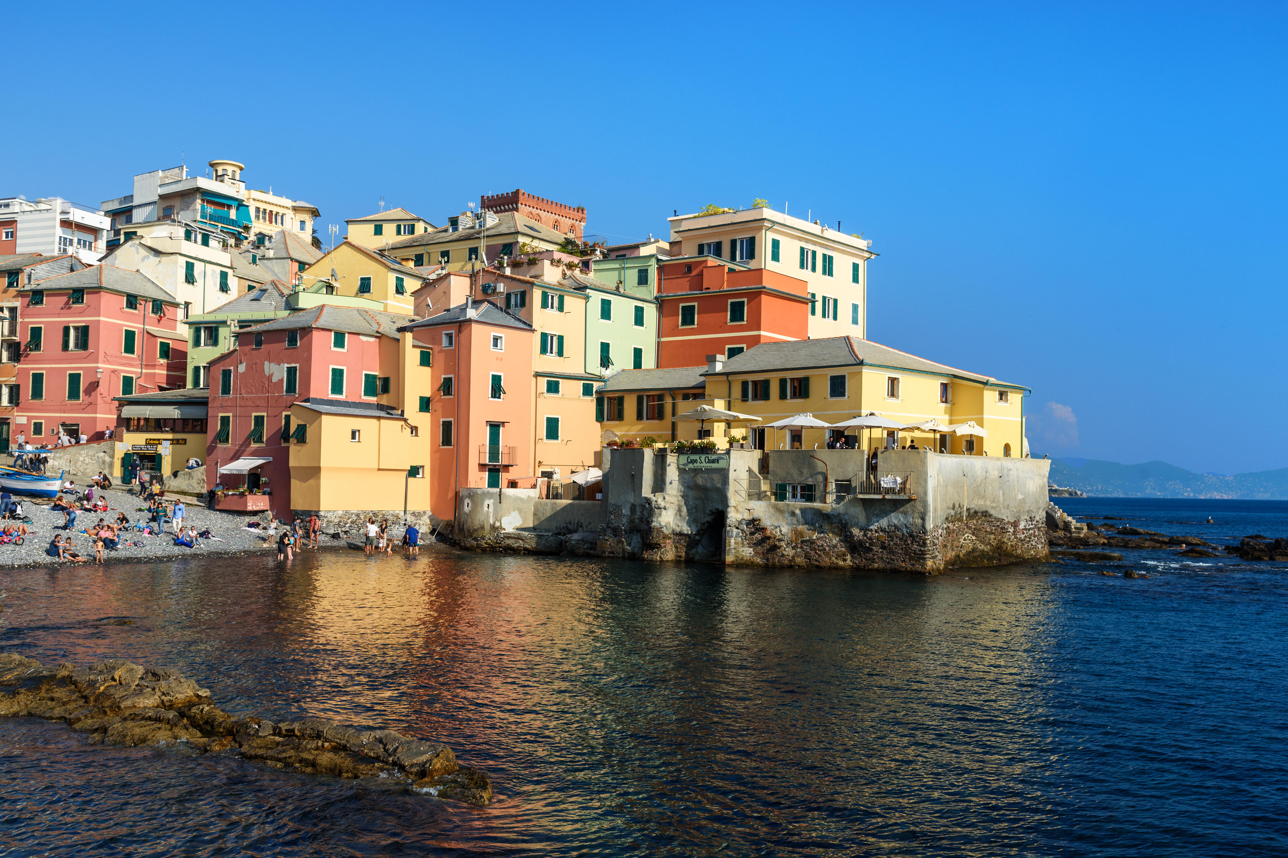 Colorful buildings near the lake in Genoa Italy