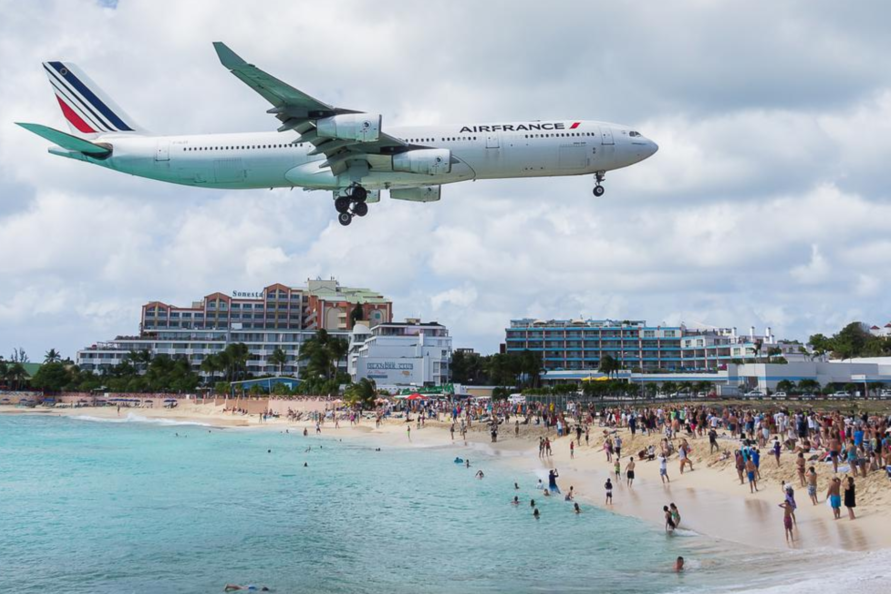 A plane from Air France lands on a beach in Europe