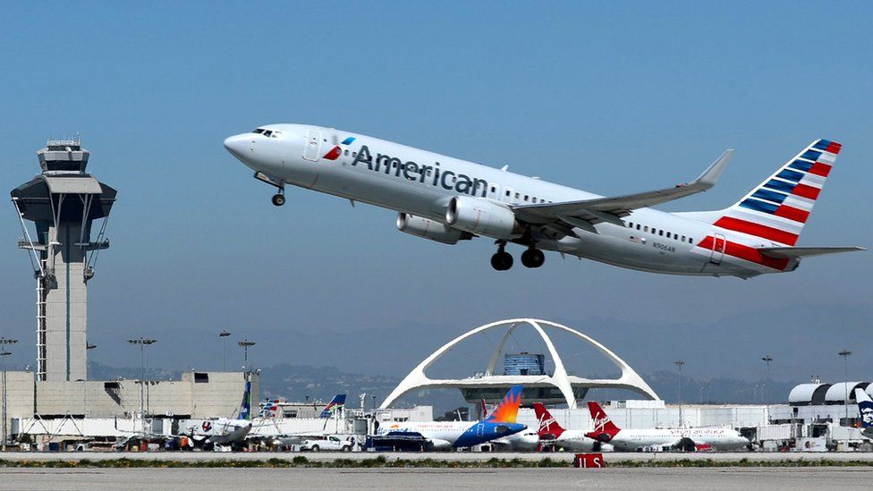 An American Airlines' airplane taking off