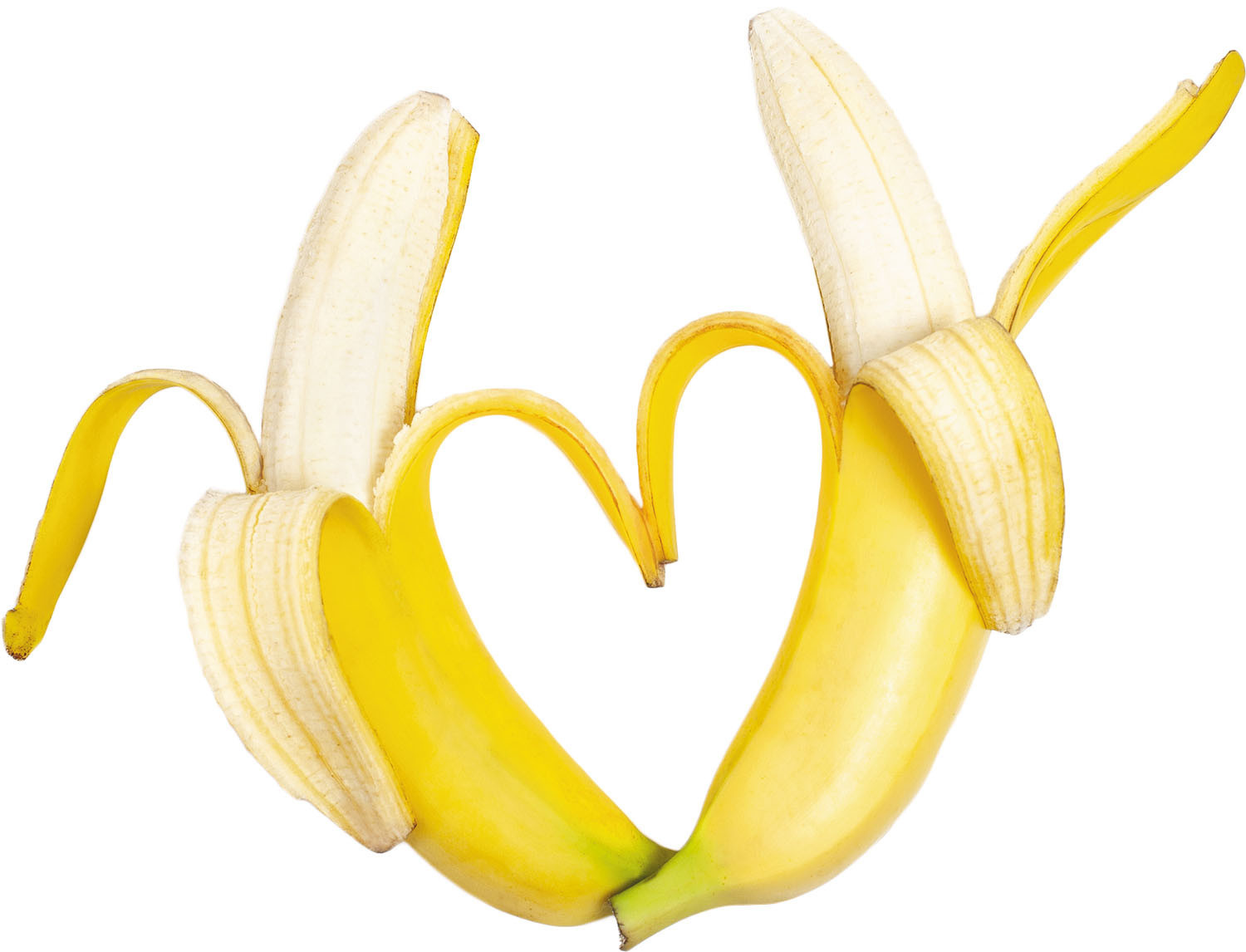 Two peeled bananas forming a heart
