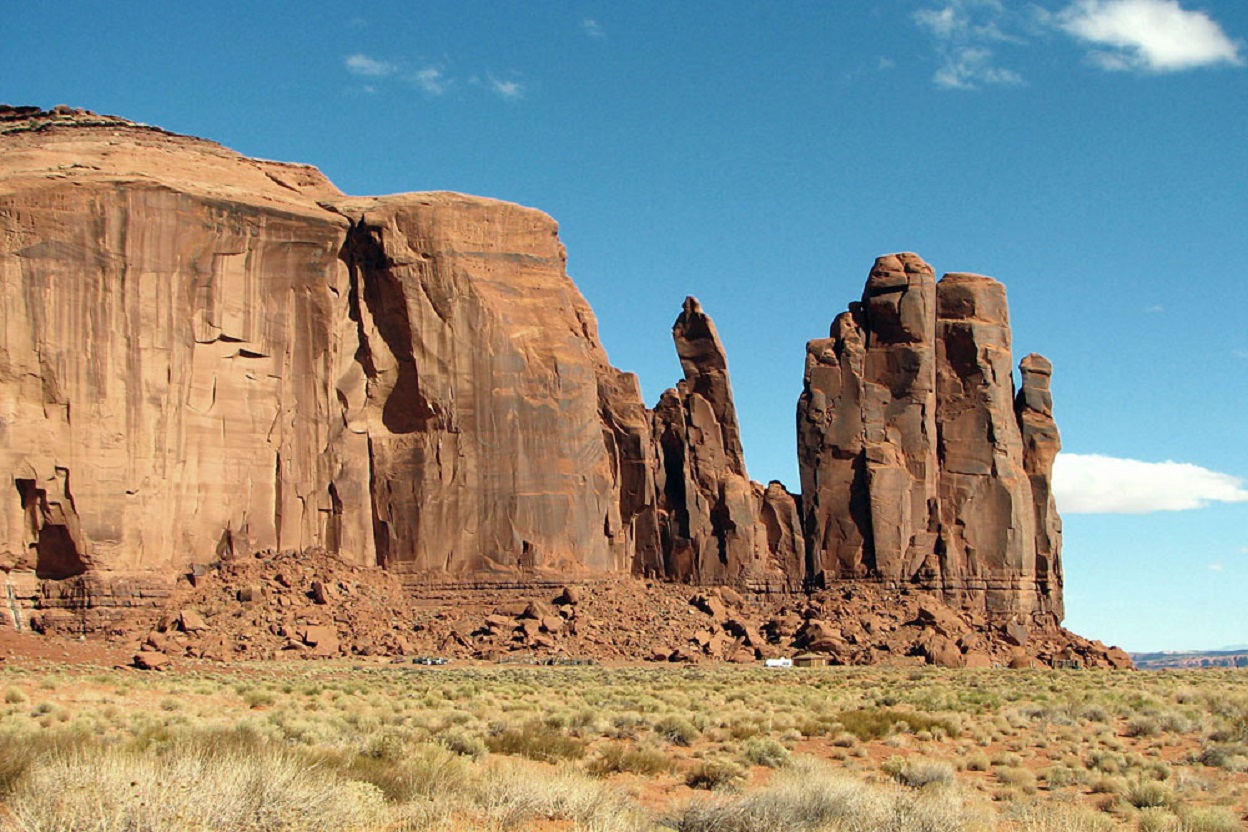 A hand-shaped rock formation at Monument Valley in Arizona, USA